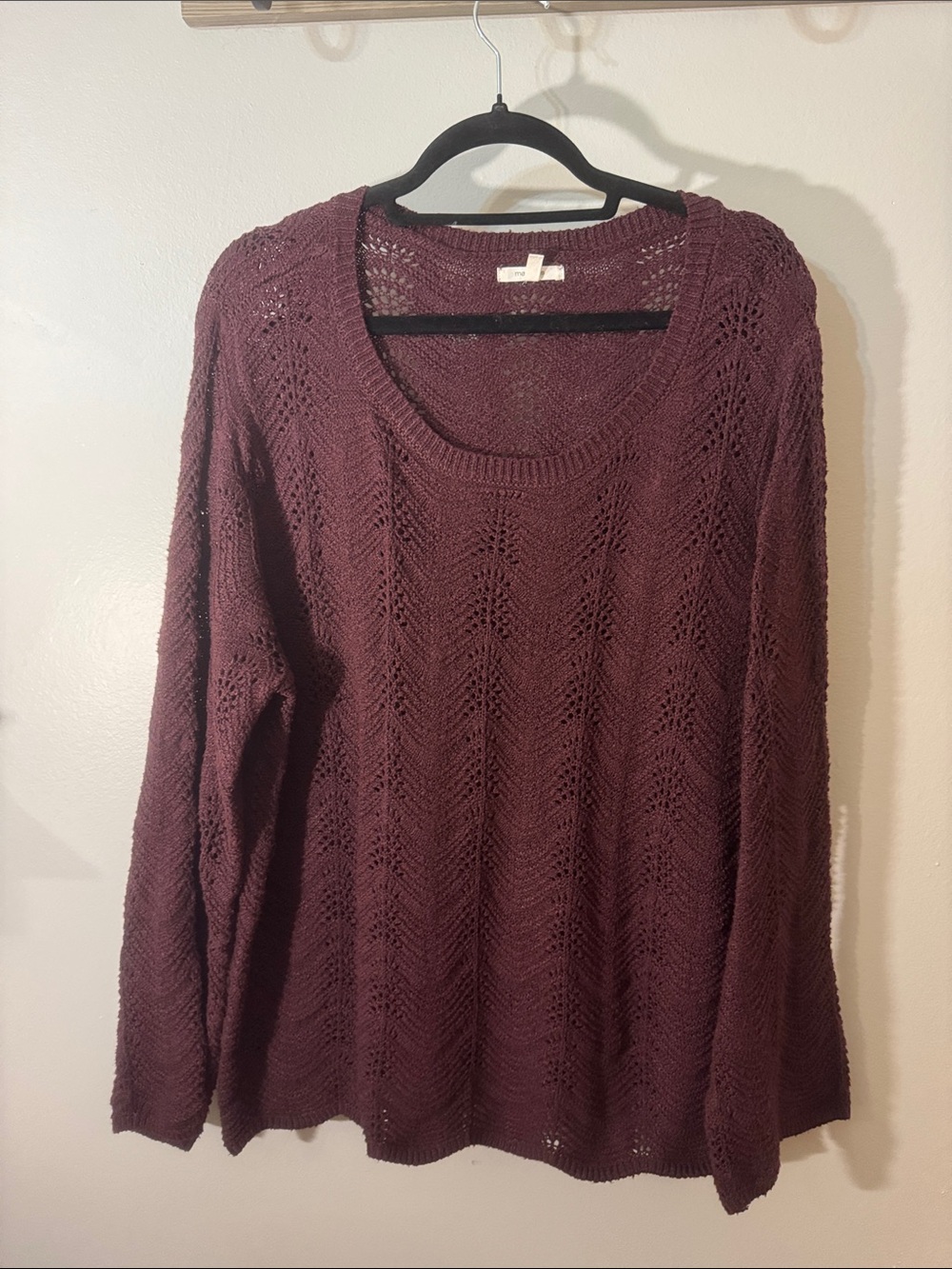 Maurices Open-Knit Scoop Neck Sweater - Burgundy